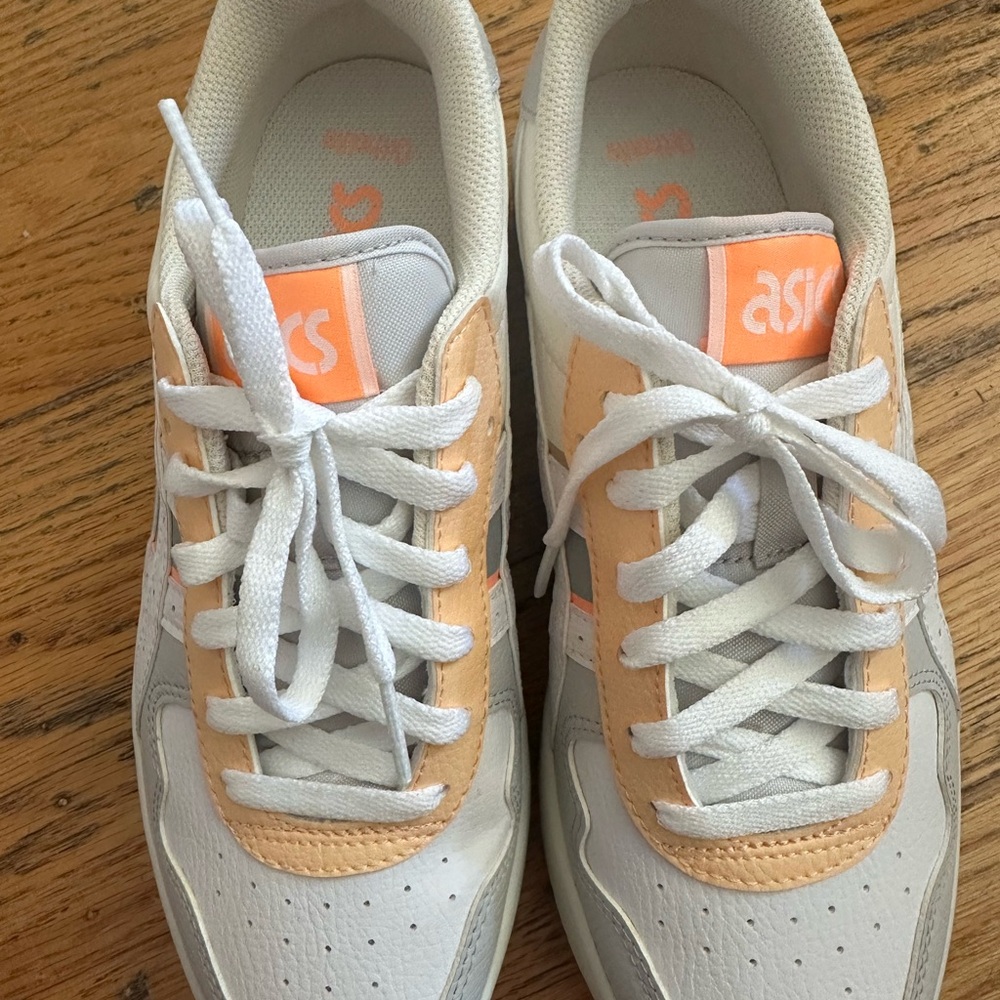 ASICS White and Peach Sneakers